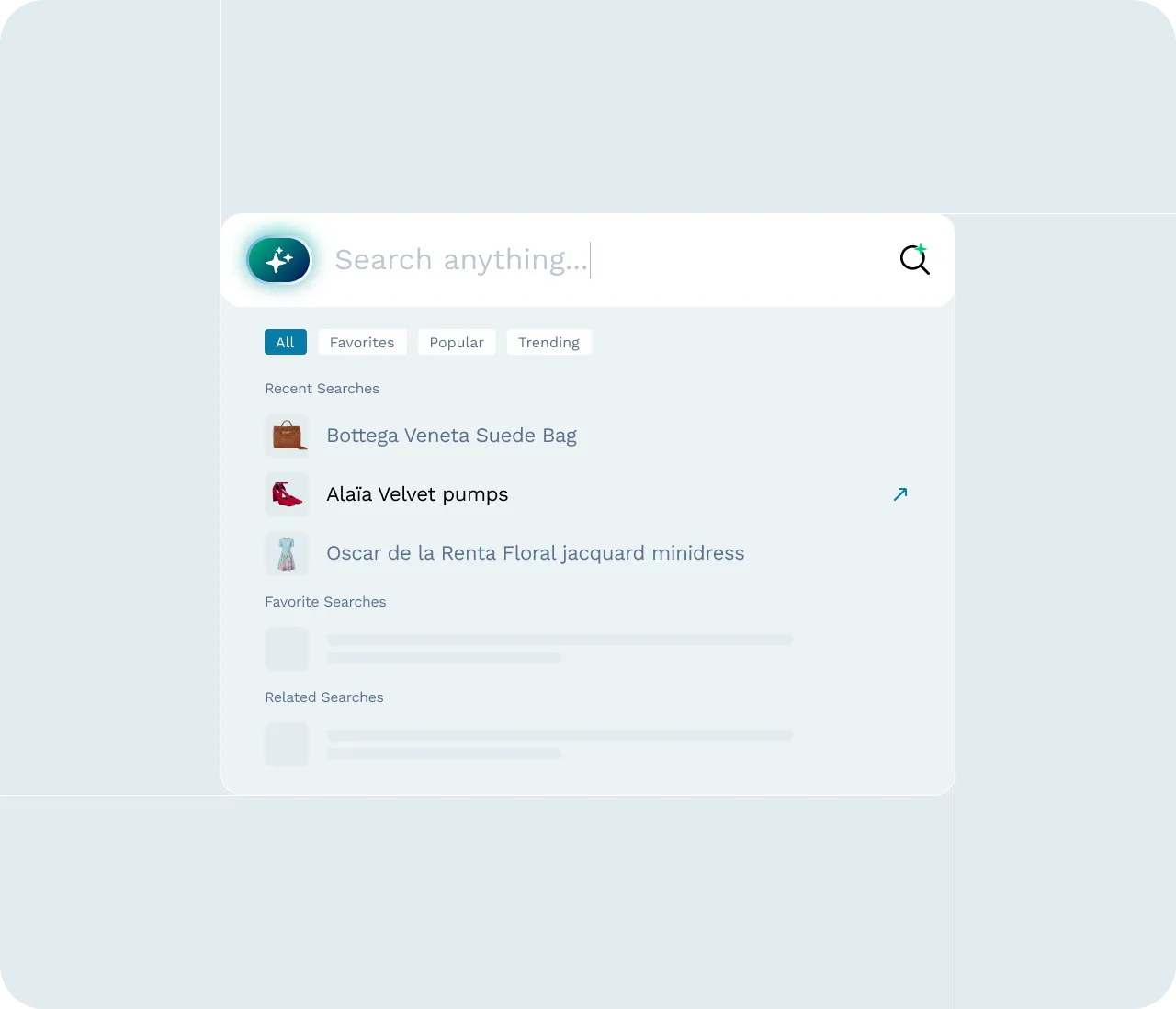 Search bar with studded buckled query showing product suggestions