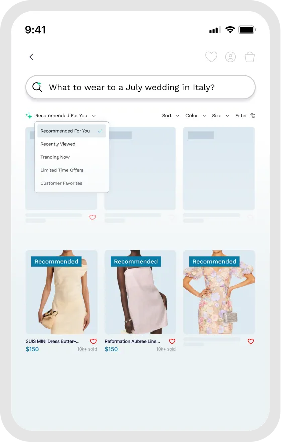 Real-time personalization category page