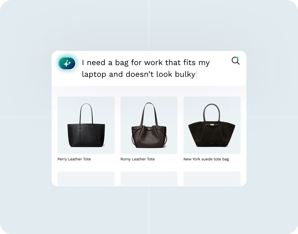 Search bar showing conversational query for a work bag