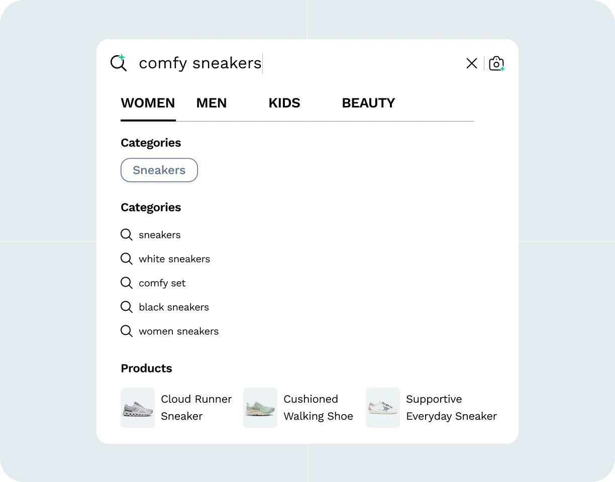 Search interface showing intent-based results